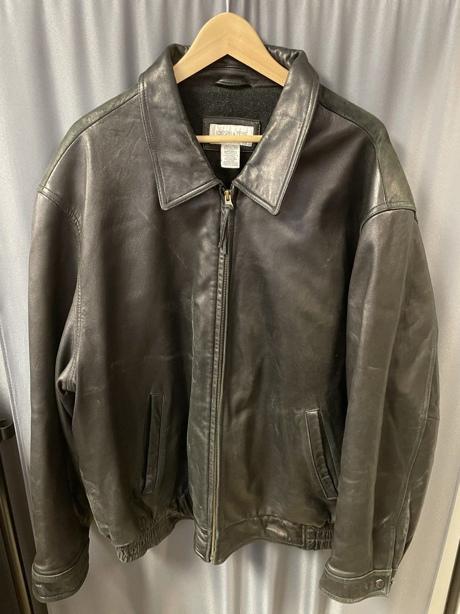 Joseph & Feiss Men's Black Lambskin Leather Full Zip Bomber Jacket Sz 3XL