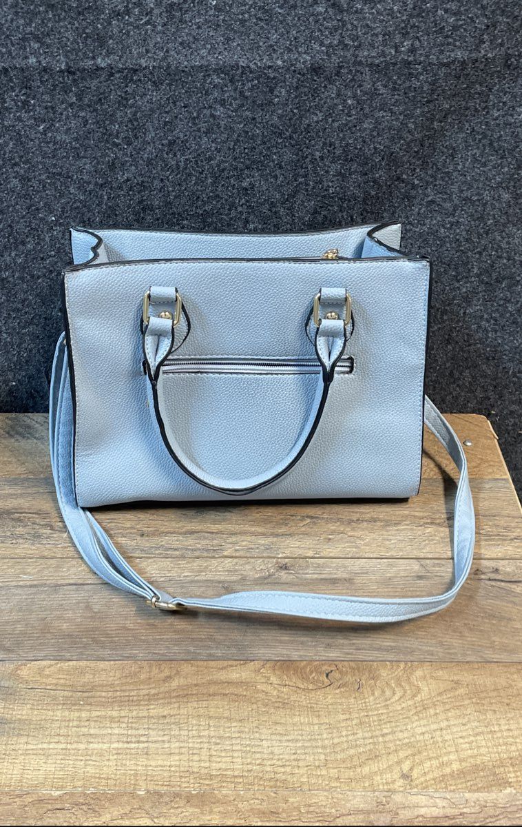 Light Blue Pebbled Faux Leather Satchel Handbag Crossbody Bag Gold Hardware