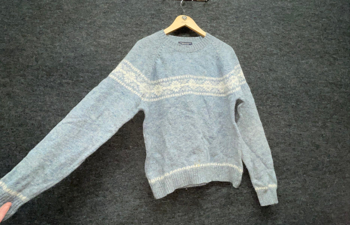 Vintage Y2K American Eagle Men's Blue Shetland Wool Fair Isle Sweater Sz M