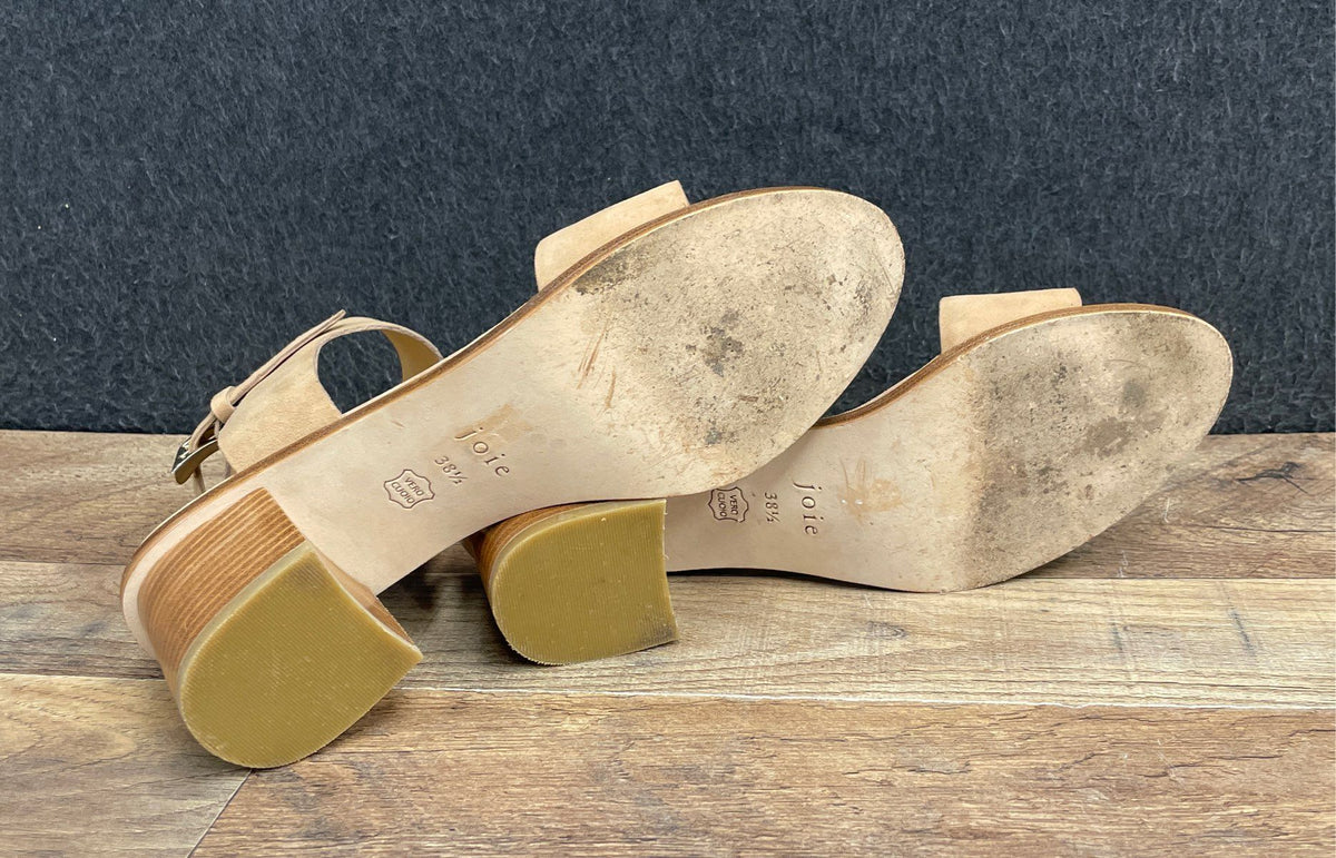 Joie Tan Suede Ankle Strap Block Heel Sandals Women's Size 38.5