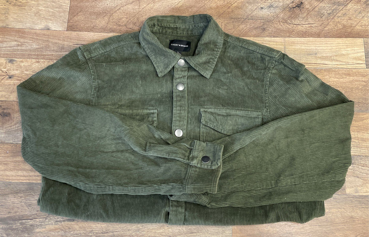 Lucky Brand Men's Green Corduroy Long Sleeve Snap Front Shirt Size Large