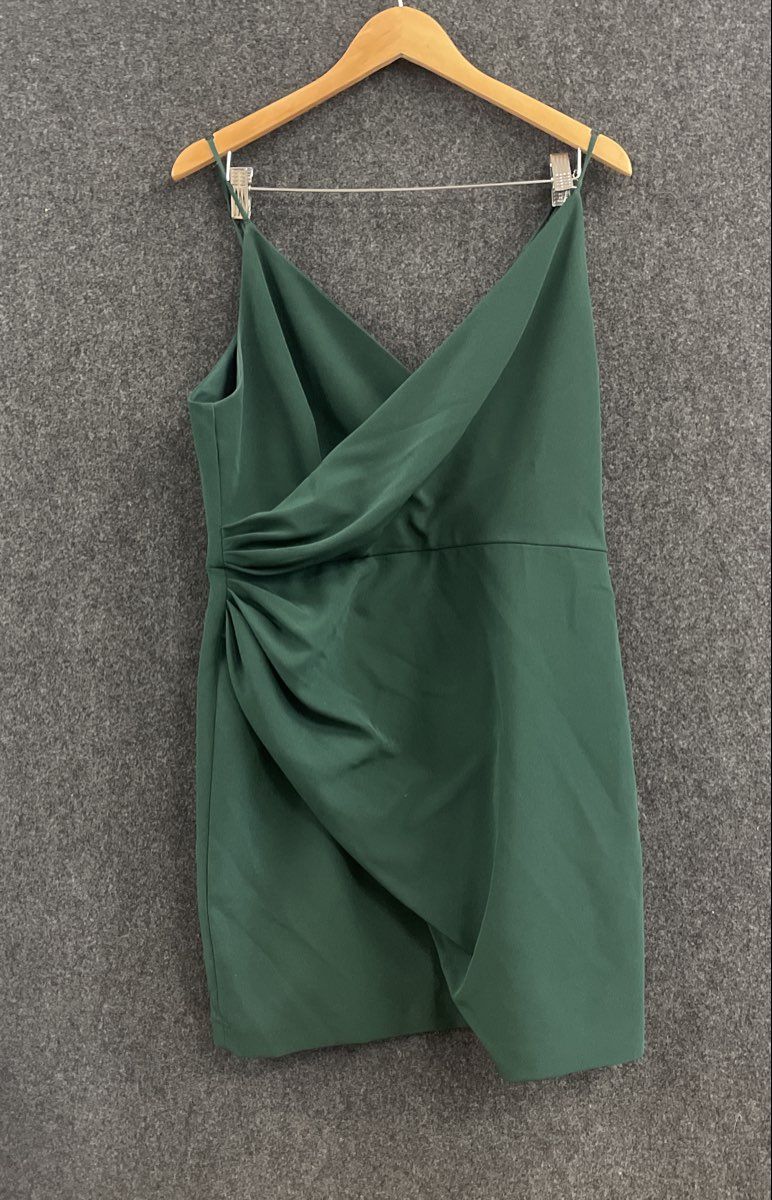 Gianni Bini Women's Green Wrap Front Pleated Cocktail Dress Sz 12