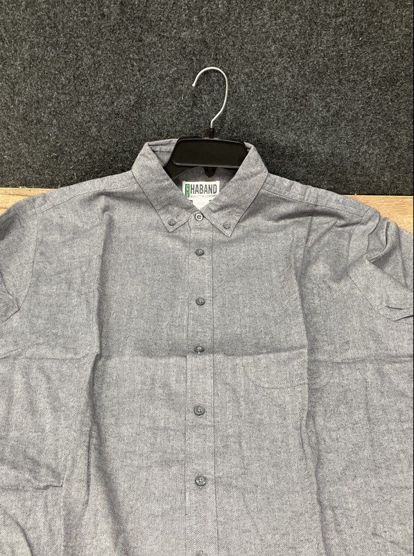 Haband Men's Gray Herringbone 100% Cotton Long Sleeve Button Down Shirt Sz L
