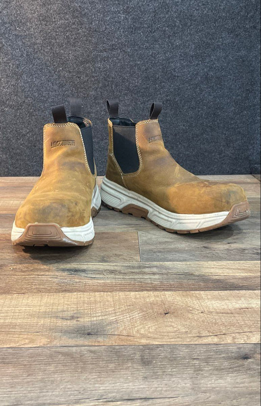 Hytest Footrests Forest Wedge Brown Leather Chelsea Safety Toe Boots Size 11.5