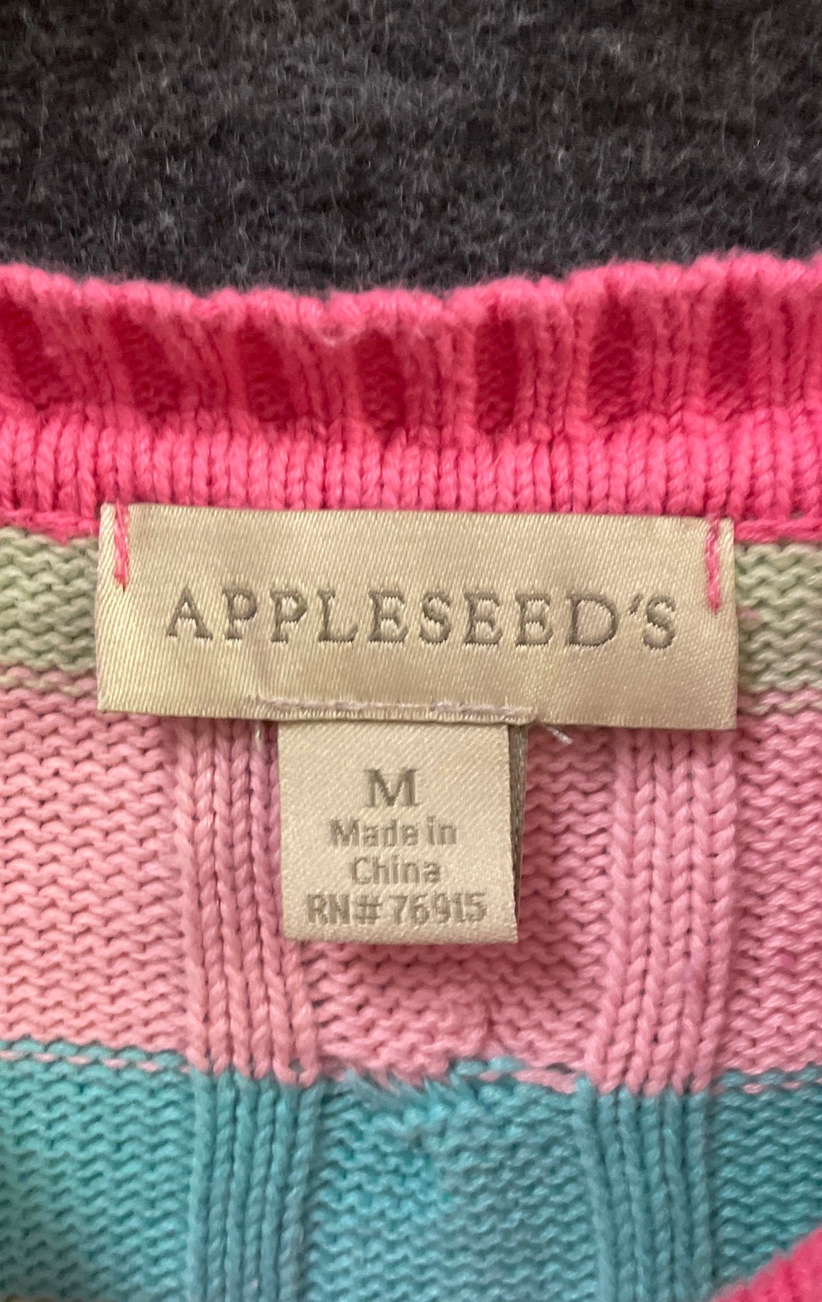 Appleseed's Women's Crewneck Sweater Multicolor Pastel Striped Cable Knit Sz M