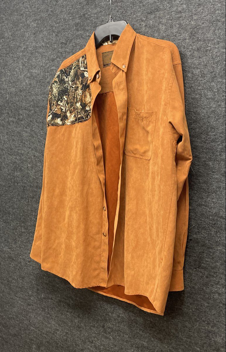 Vintage 90s North River Faux Suede Camo Patch Hunting Shirt Jacket Sz M