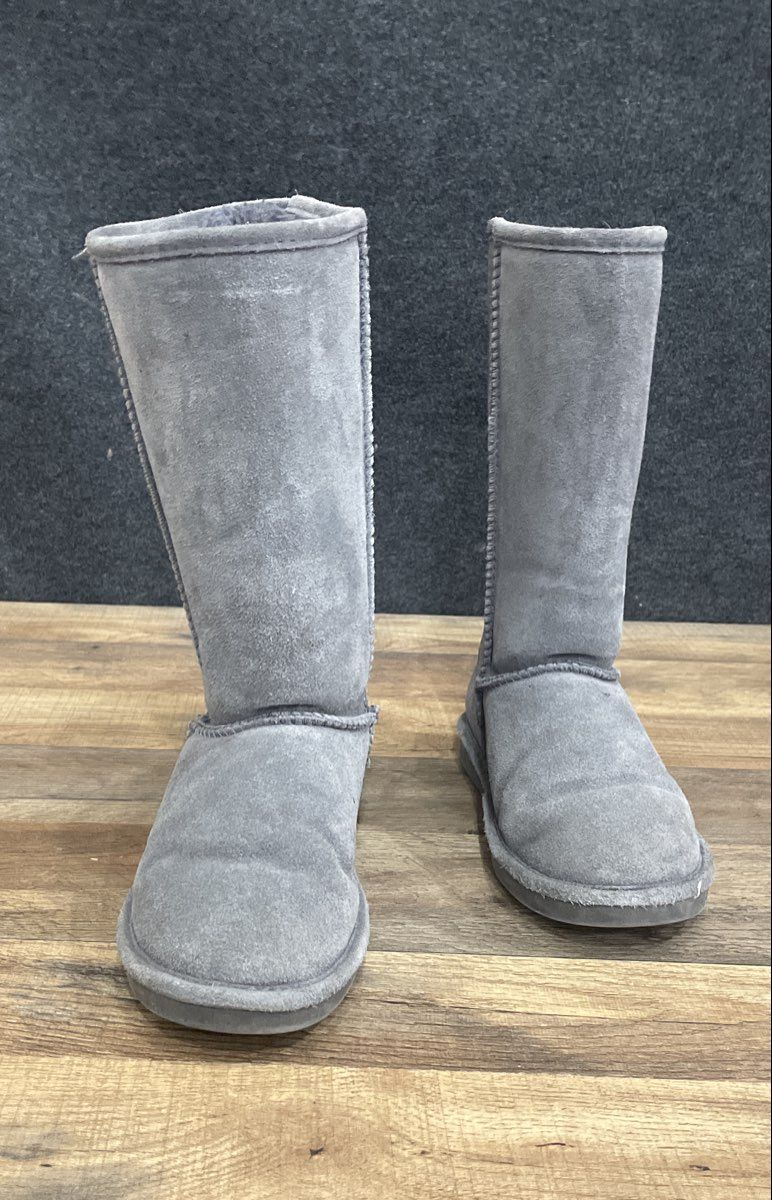 Bearpaw Tall Suede Sheepskin Blend Boots Grey Women's Size 7