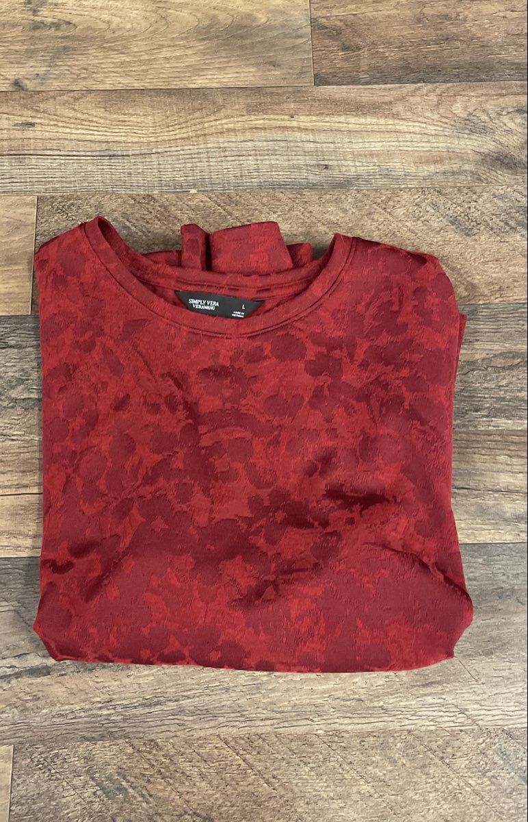 Simply Vera Vera Wang Women's Red Jacquard Textured Knit Long Sleeve Top Sz L