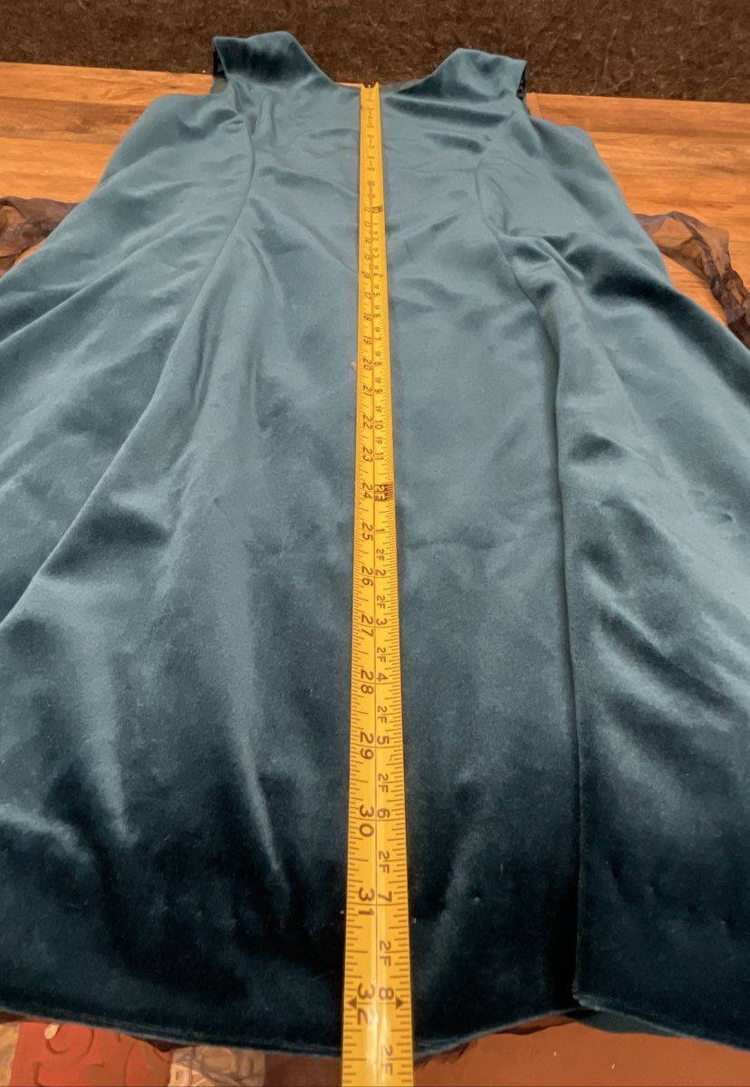 Vintage Y2K Girls Teal Blue Velvet Sleeveless Fit & Flare Dress Tie Waist