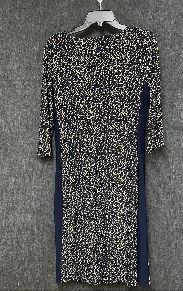 Lauren Ralph Lauren Women's Navy Beige Abstract Print Sheath Dress Sz 12