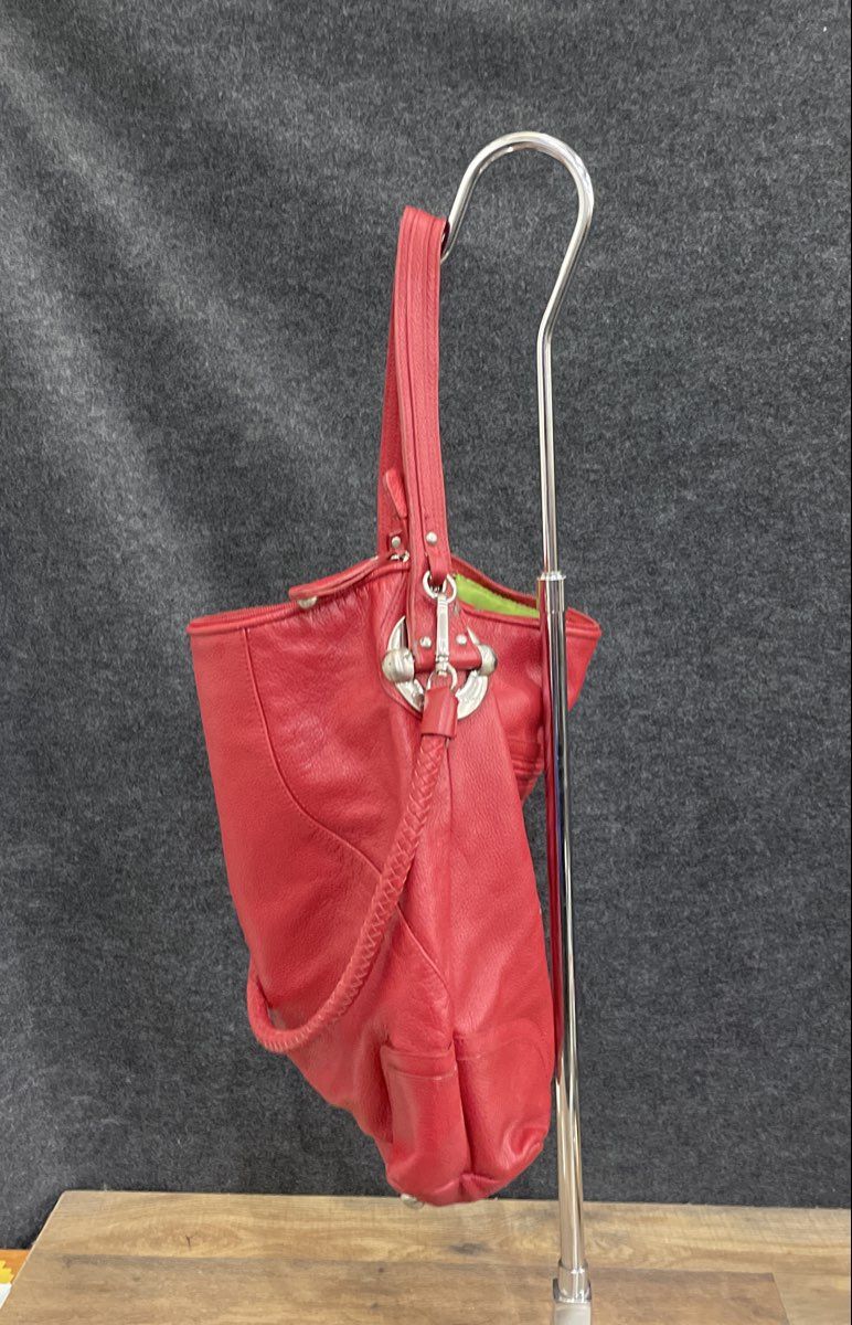 Adrienne Vittadini Red Pebbled Leather Hobo Shoulder Bag Braided Strap