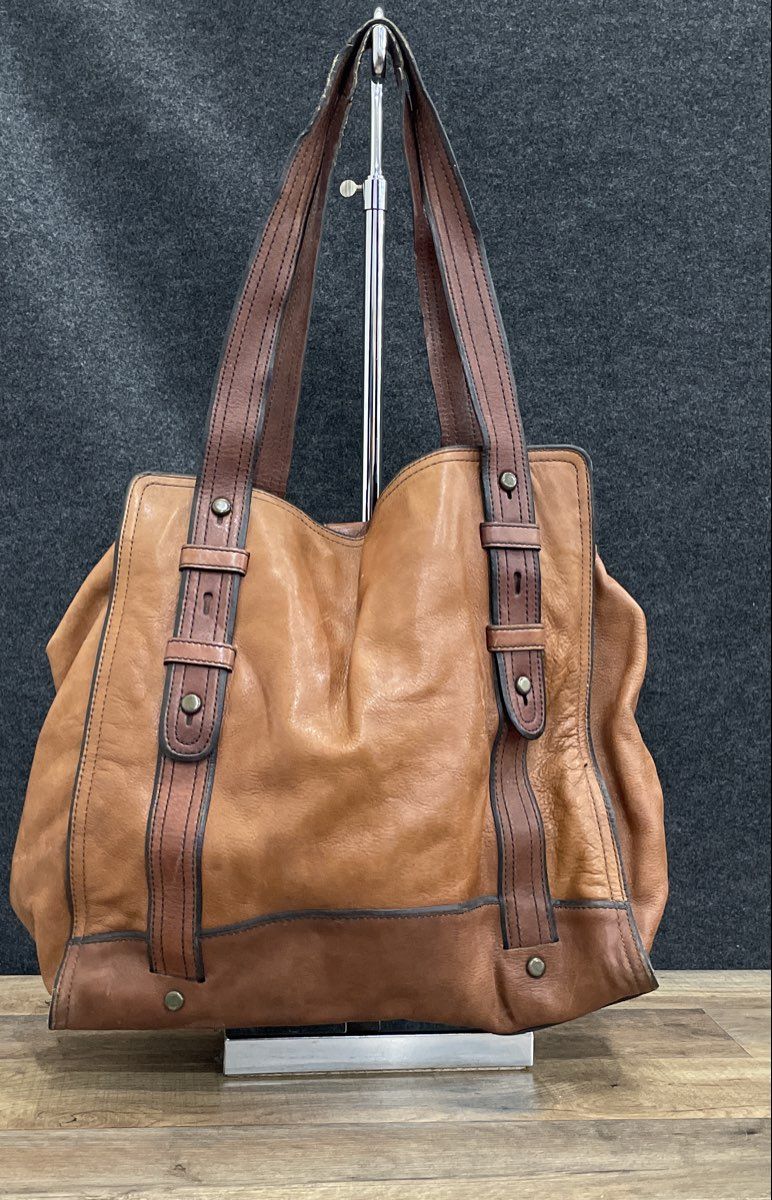Fossil Brown Leather Large Tote Shoulder Bag Brass Hardware