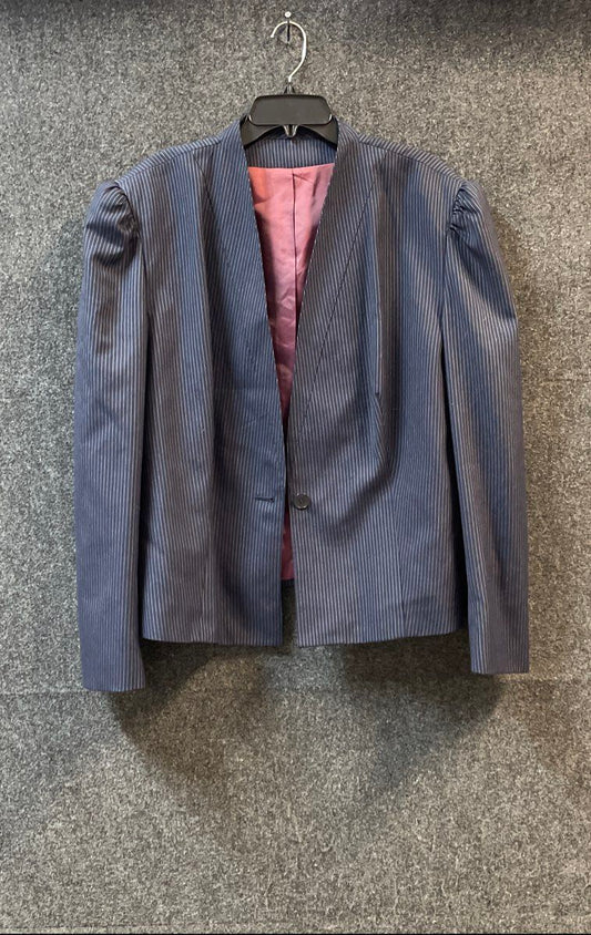 Vintage 80s Nan Elliot Women's Navy Blue Pinstripe Puff Shoulder Blazer Sz 44