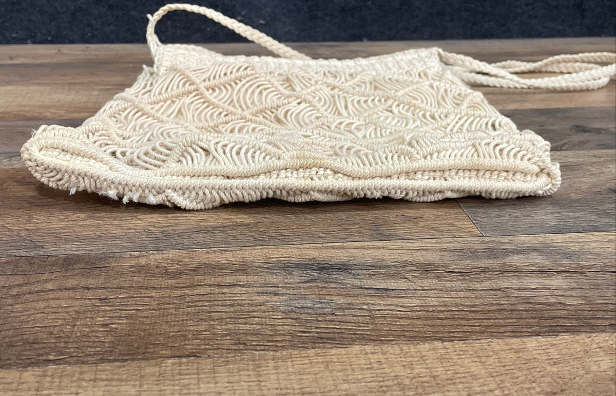 Cream White Macrame Woven Fringe Boho Shoulder Bag Crossbody Purse