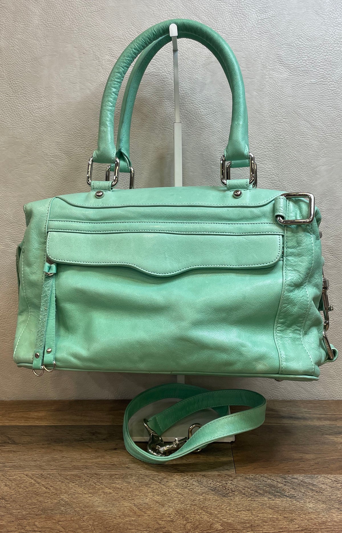 Rebecca Minkoff Mint Green Leather Mini MAB Satchel Handbag Silver Hardware