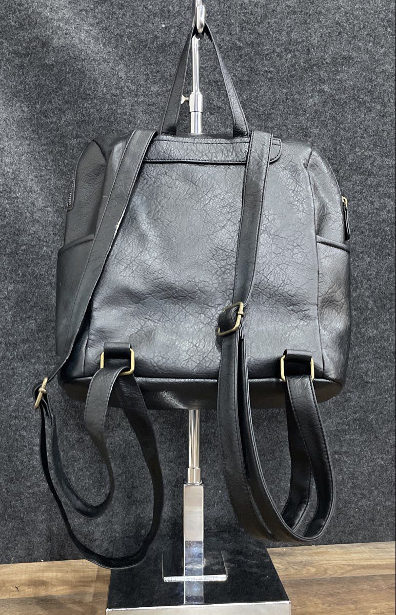 White Mountain Black Leather Embroidered Detail Backpack Brass Hardware