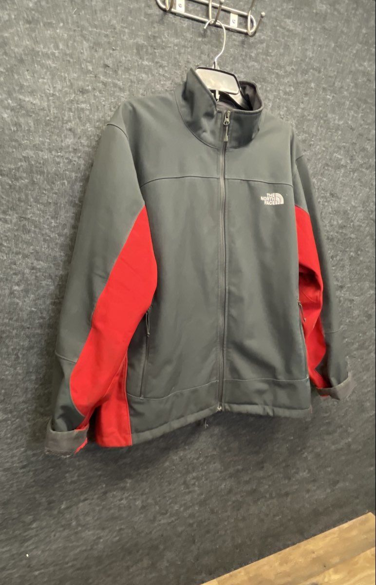The North Face Men's Gray Red Softshell Fleece Lined Full Zip Jacket Sz XL