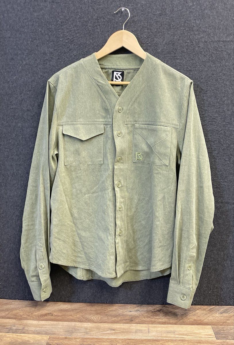 Brian Americus Men's Olive Green Cotton V-Neck Baseball Style Shirt Sz S