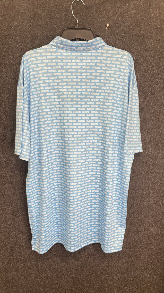 Beatbox Men's Polo Shirt Light Blue All Over Logo Print Short Sleeve Sz 2XL
