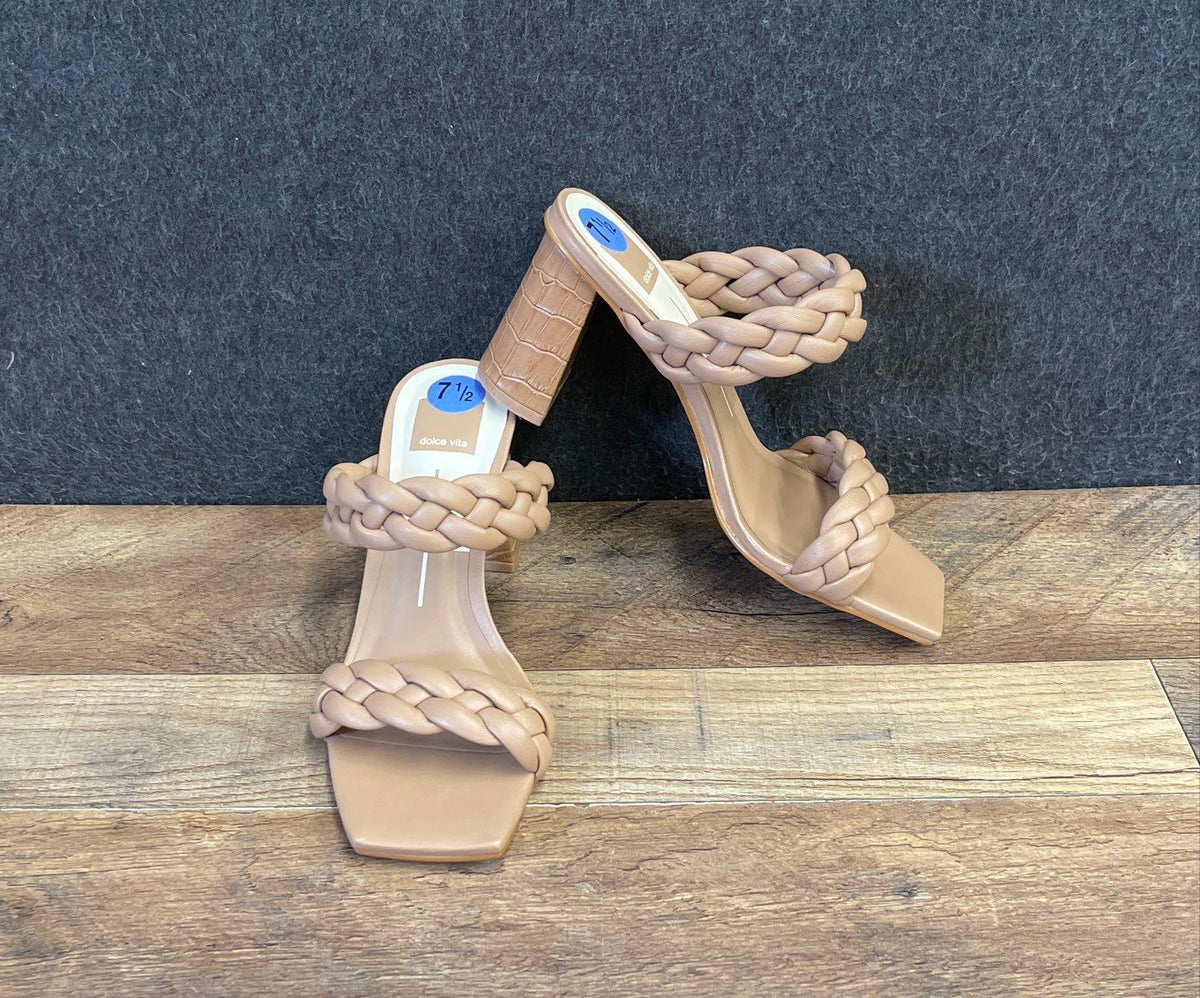 Dolce Vita Paily Braided Double Strap Block Heel Sandals Tan Size 7.5