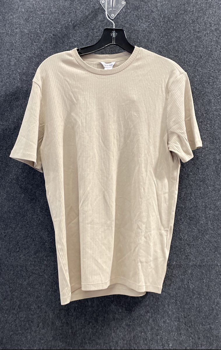Calvin Klein Men's Beige Ribbed Crewneck T-Shirt White Pepper Sz S NWT