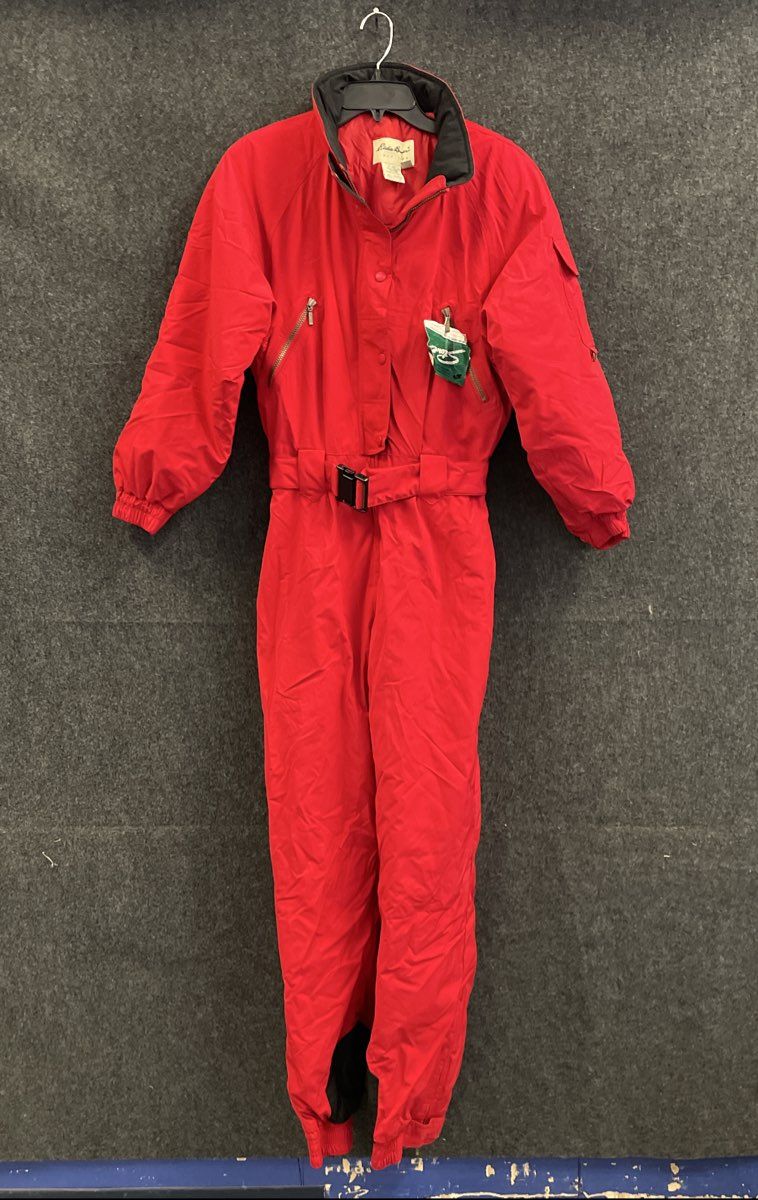 Vintage Y2K Eddie Bauer Women's Red Belted One Piece Ski Snow Suit Sz 10 Tall