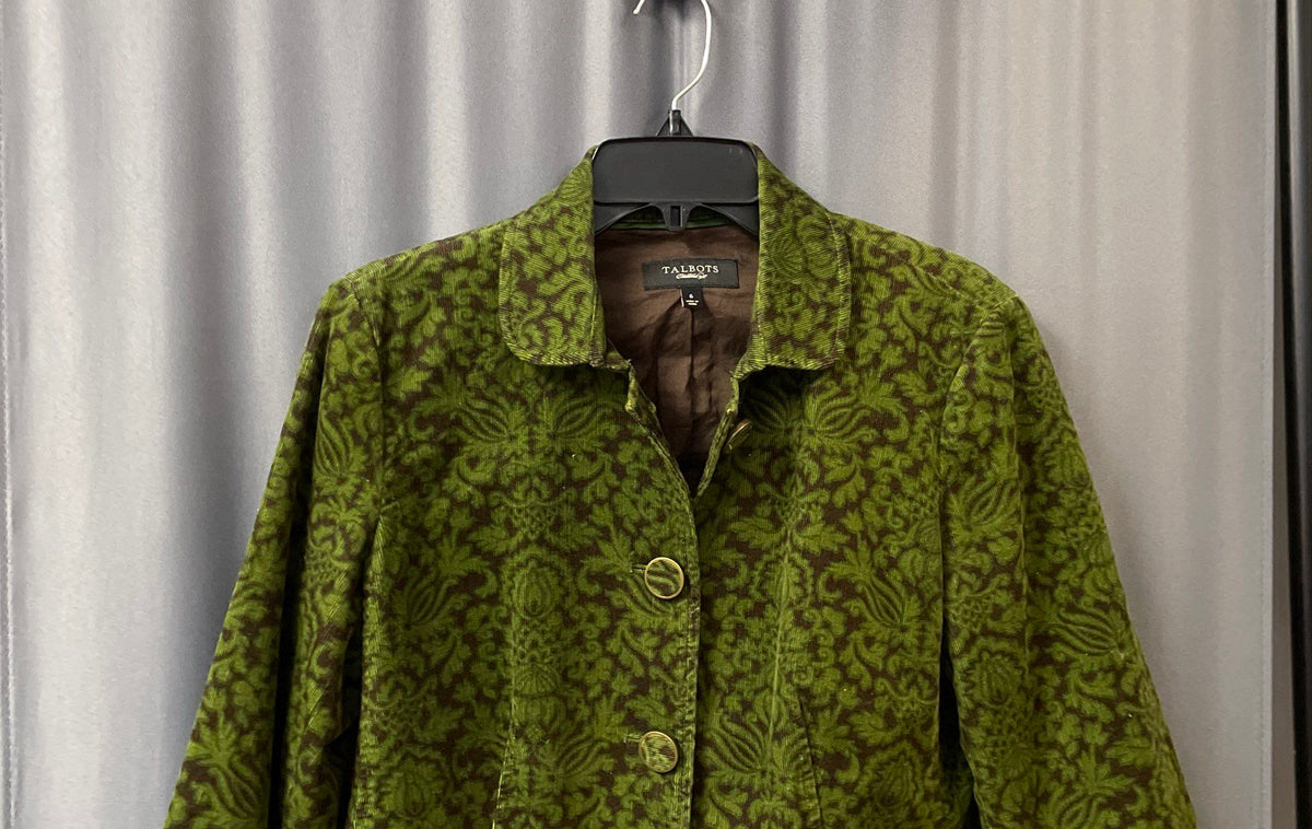 Talbots Women's Green Brown Damask Floral Corduroy Jacket Blazer Sz 6