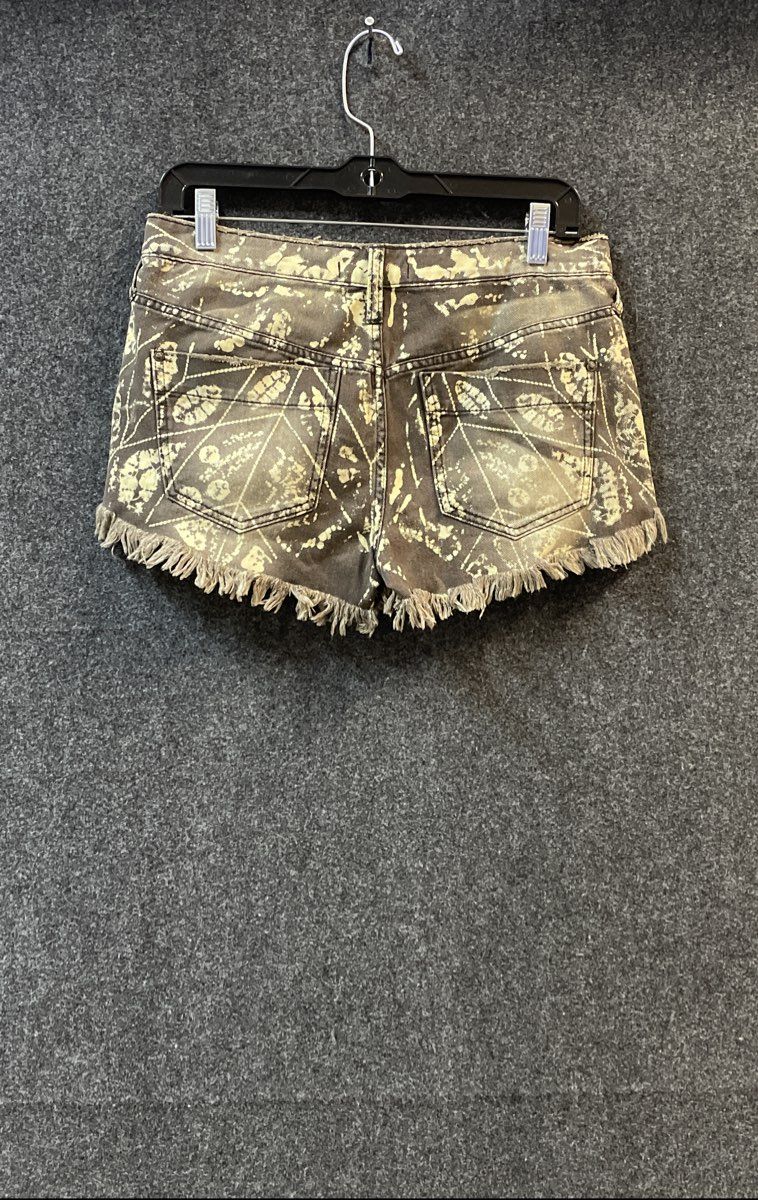 Free People Women's Distressed Bleached Geometric Print Denim Shorts Sz 28