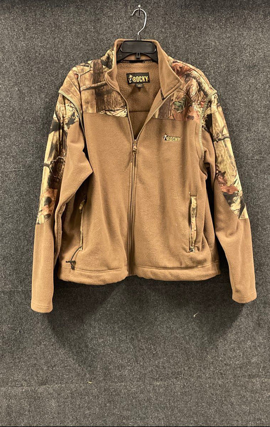 Rocky Men's Brown Mossy Oak Camo Full Zip Fleece Jacket Hunting Sz XL