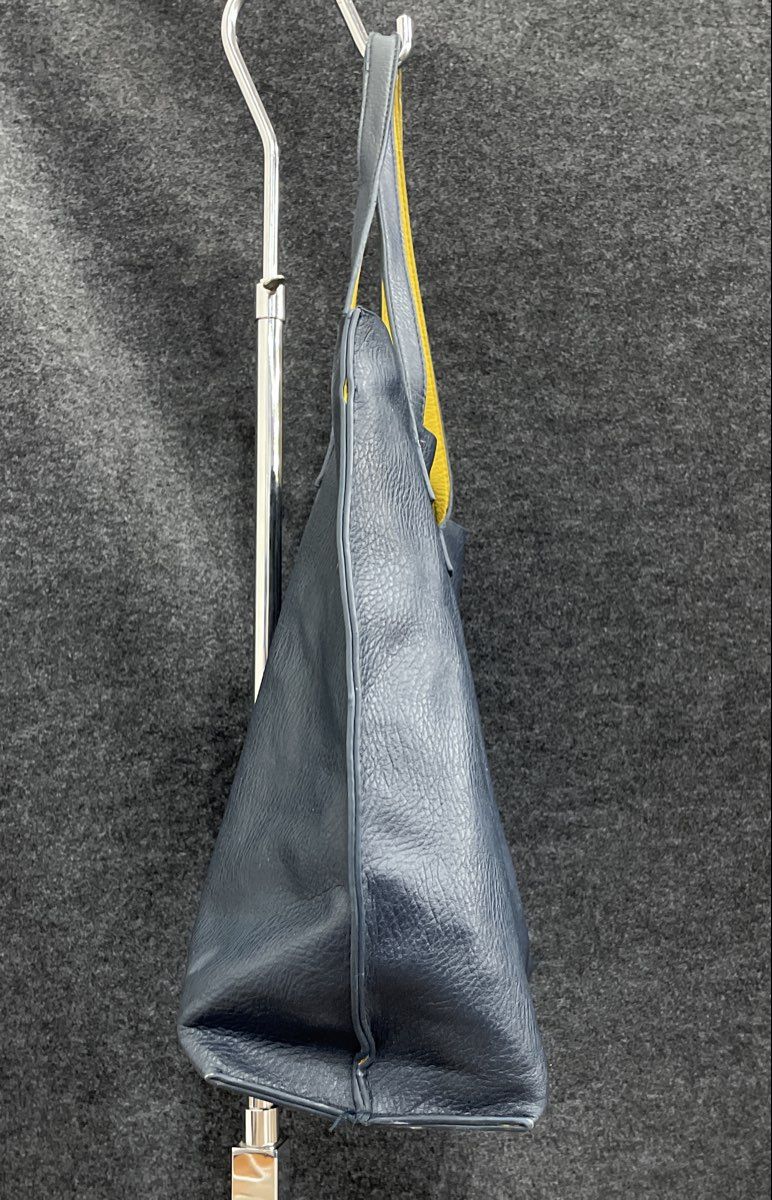 G.H. Bass & Co. Blue Yellow Leather Reversible Tote Bag & Attached Pouch