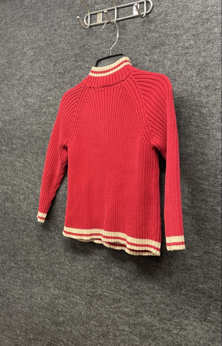 Talbots Kids Red Ribbed Cotton Quarter Zip Skier Graphic Sweater Sz 7