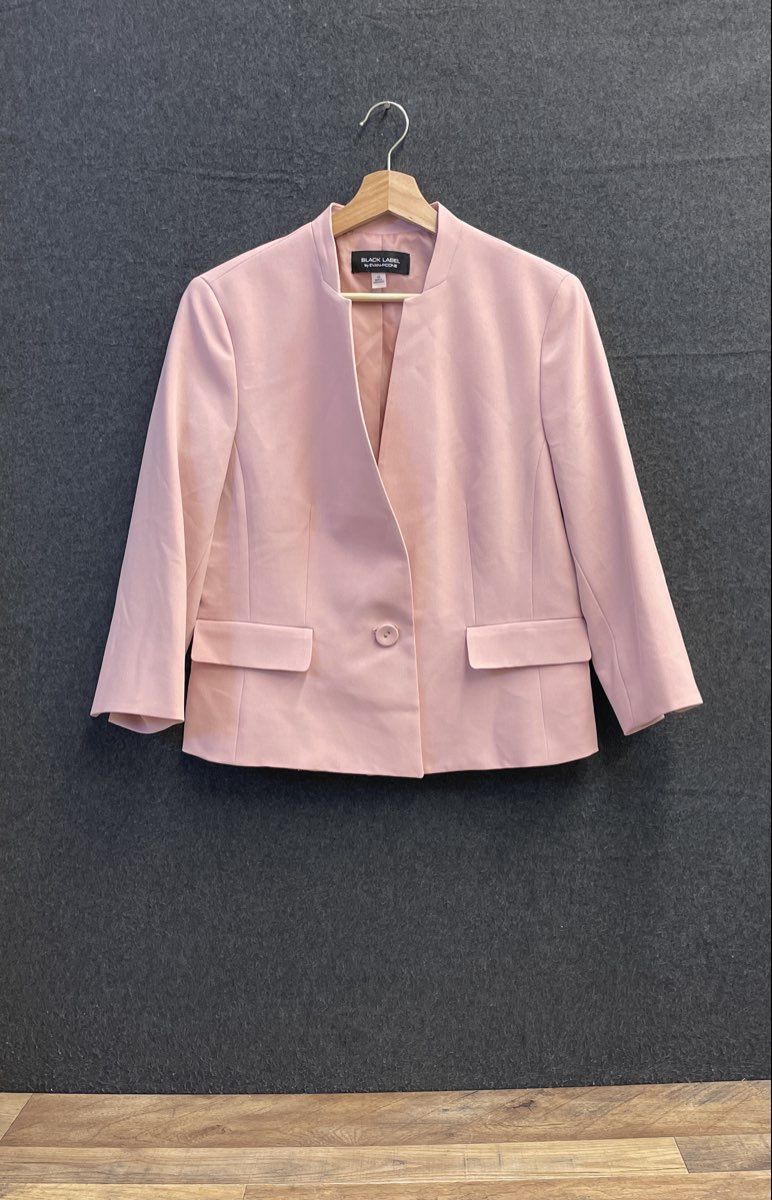 Black Label by Evan-Picone Women's Pink Single Button Stand Collar Blazer Sz 10
