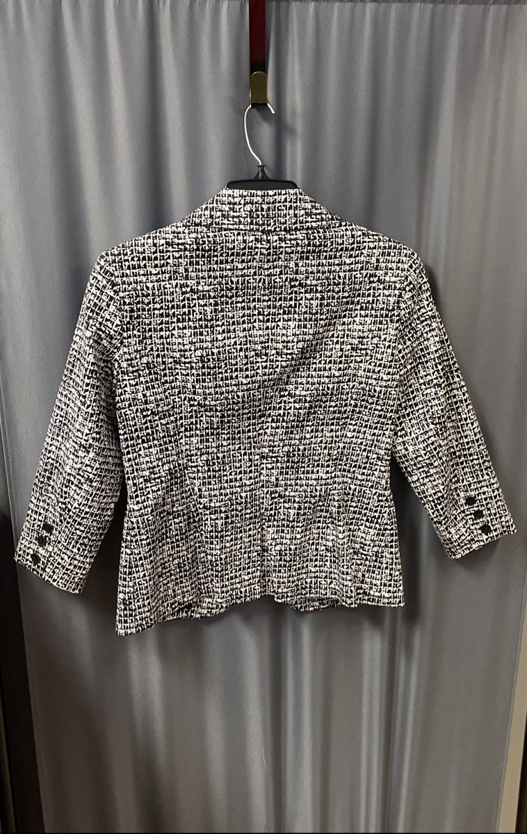 Harve Benard Women's Black White Grid Print Cotton Stretch Blazer Size S
