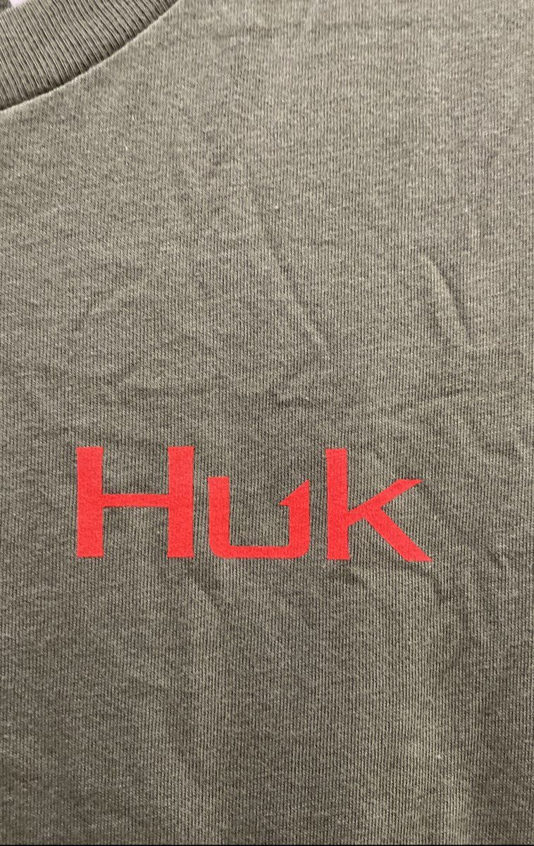Huk Men's Christmas Fishing Graphic T-Shirt Olive Green Santa Bass Boat NWT Sz S