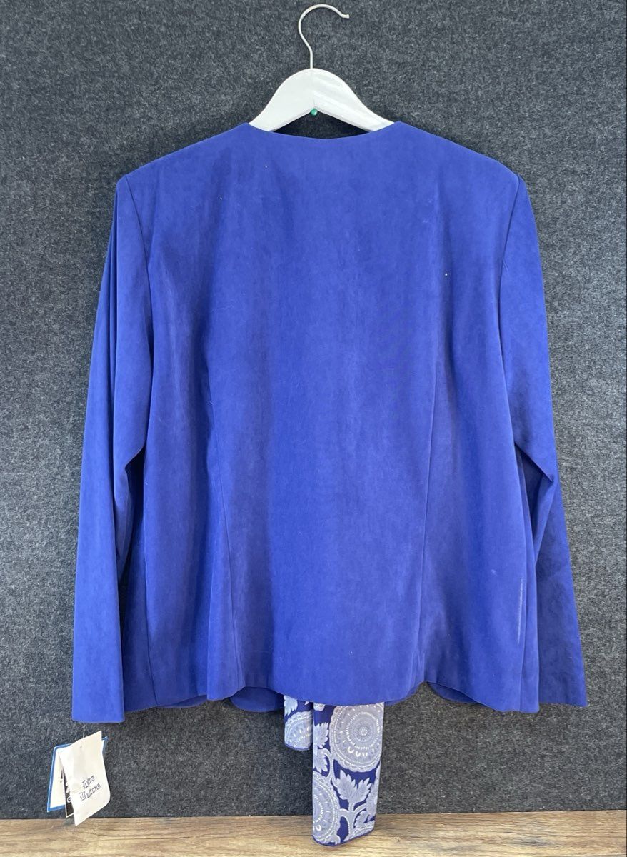 Vintage 90s Leslie Fay Women's Royal Blue Jacket Set NWT Scarf Sz 16P
