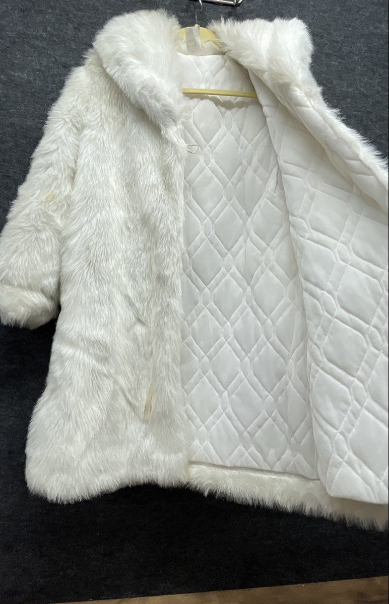 Vintage 80s White Faux Fur Coat Made in USA Quilted Lining Sz 12