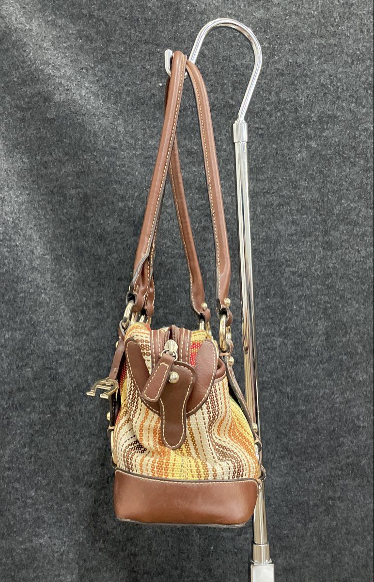 Etienne Aigner Multi-Color Woven Fabric Brown Leather Trim Shoulder Bag