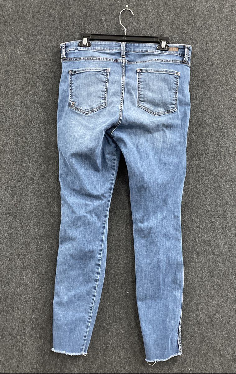 KUT from the Kloth Women's Blue Distressed Skinny Jeans Raw Hem Size 16