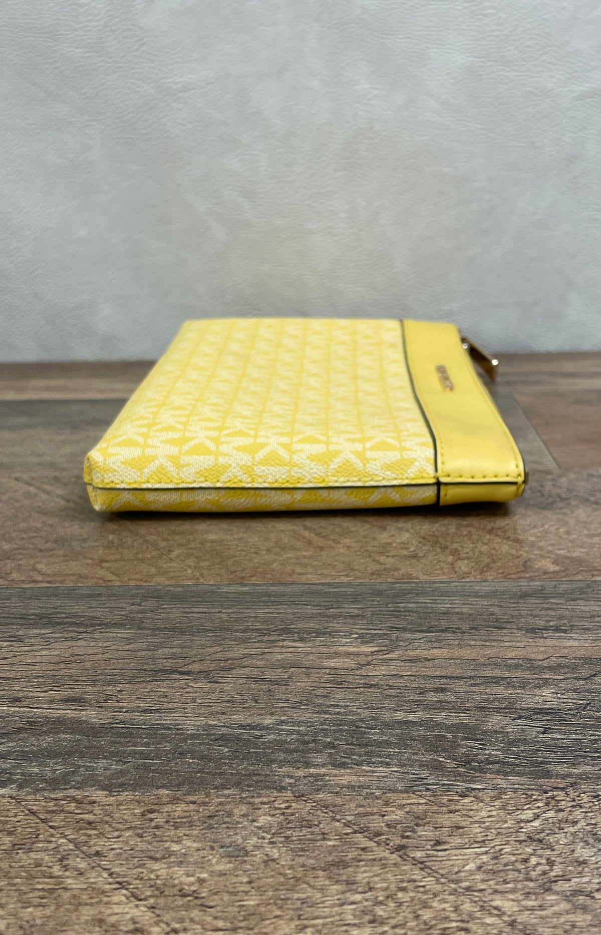 Michael Kors Yellow Monogram Coated Canvas Zip Top Clutch Pouch Bag
