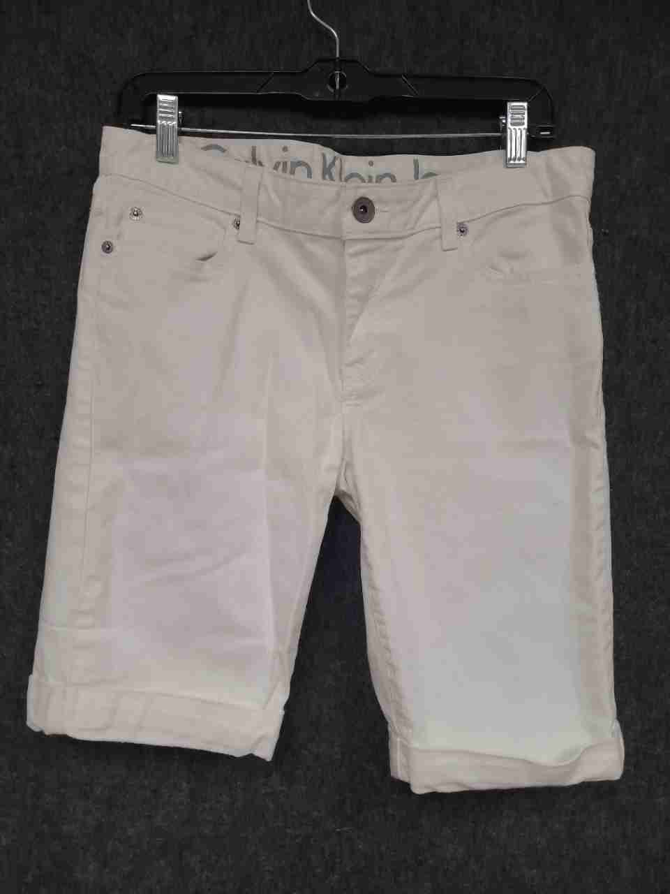 Calvin Klein Jeans Women's White Denim Cuffed Bermuda Shorts Sz 8 29