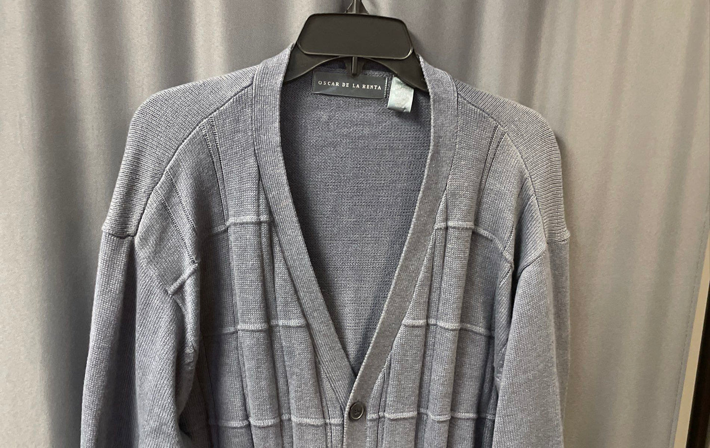 Oscar De La Renta Men's Blue Textured Grid Button Front Cardigan Sweater Sz XXL