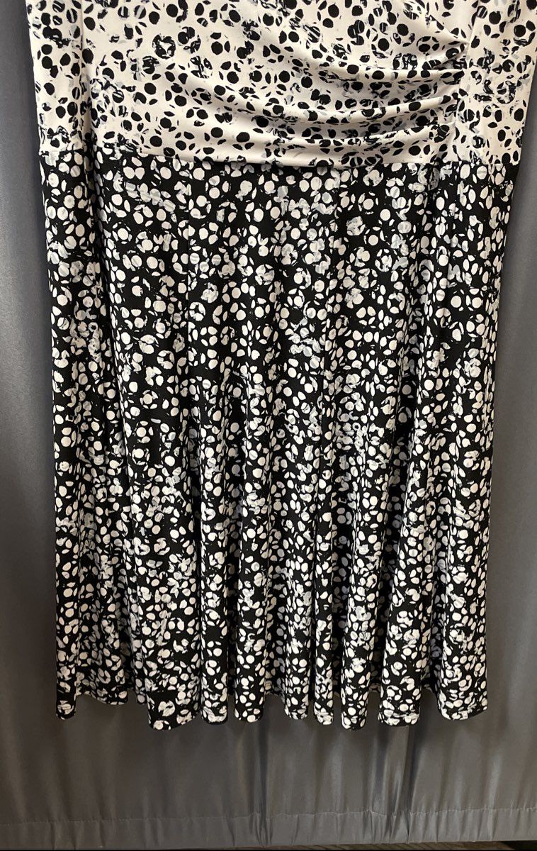 Lauren Ralph Lauren Women's Black White Blue Floral Ruched Jersey Dress Sz 14