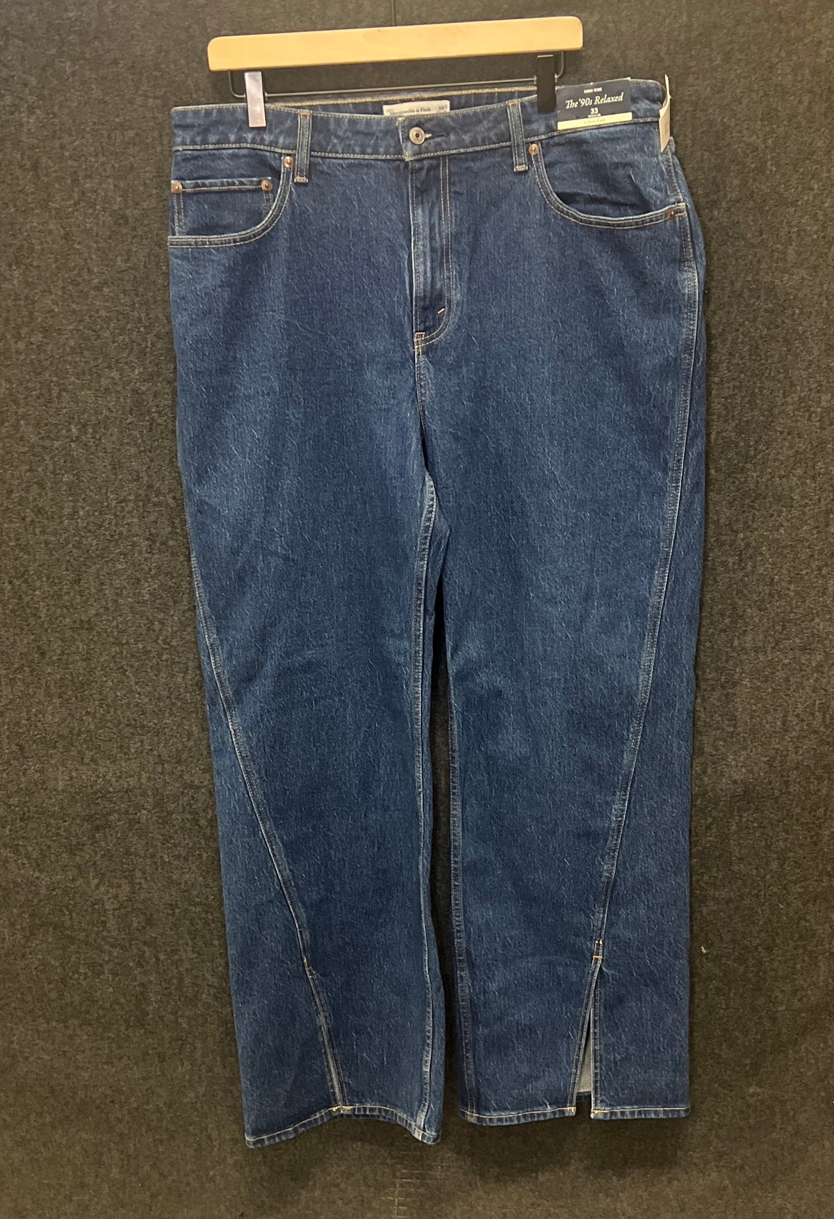 Abercrombie & Fitch Women's '90s Relaxed Blue High Rise Split Hem Sz 33 NWT