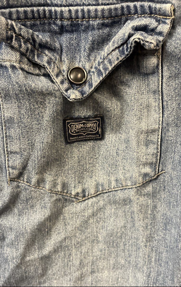 Denim & Supply Ralph Lauren Men's Light Wash Blue Denim Western Snap Shirt Sz S