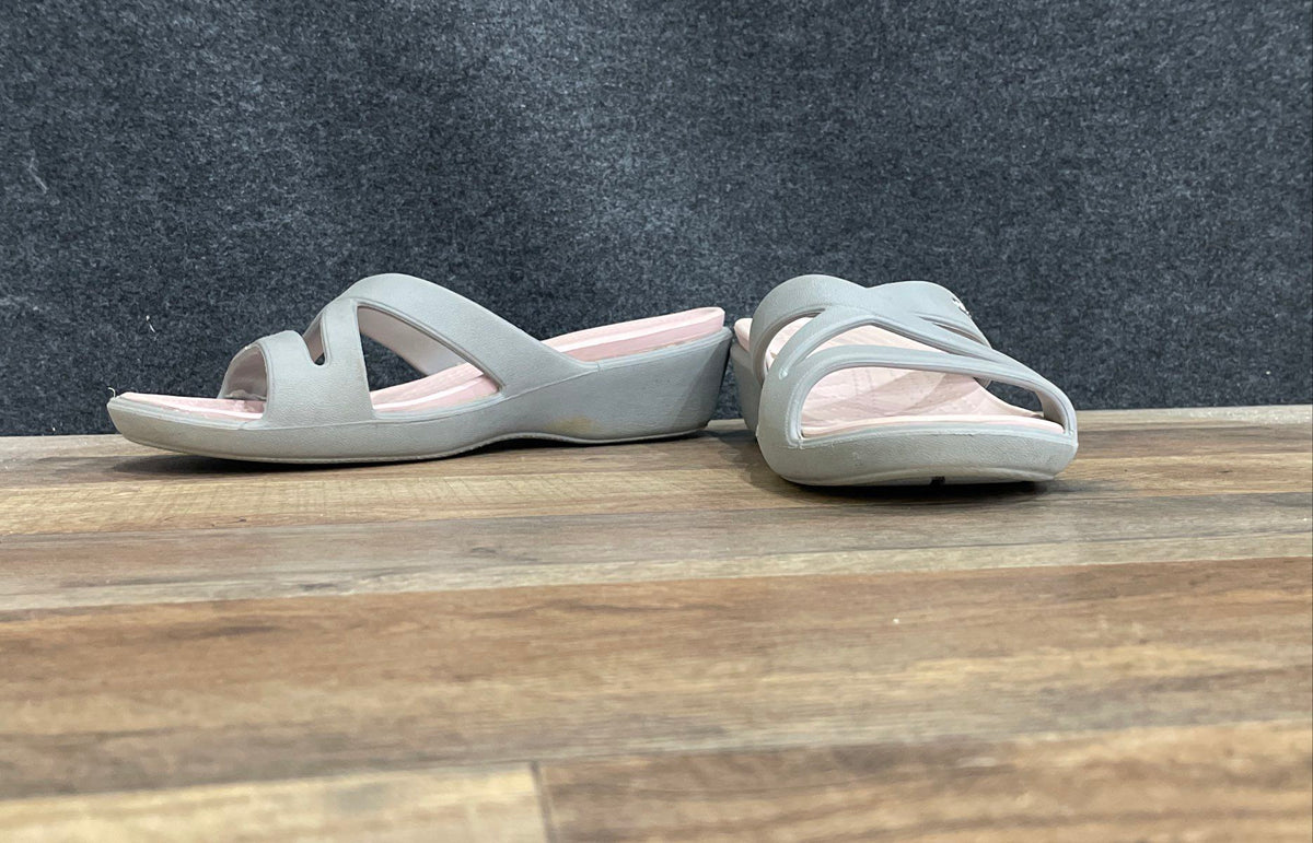 Crocs Meleen Twist Grey Pink Strappy Wedge Slide Sandals Women's Size 10