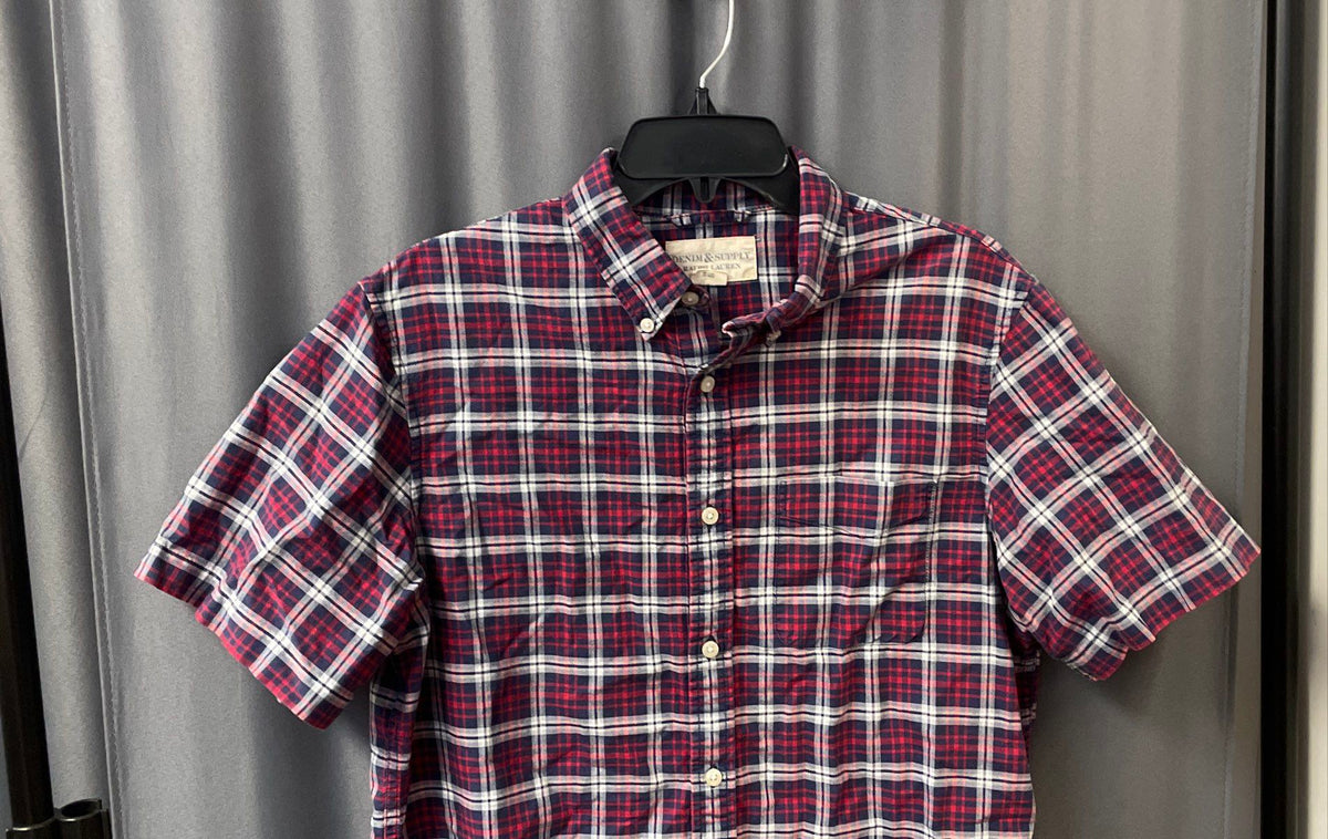 Denim & Supply Ralph Lauren Men's Red Blue Plaid Short Sleeve Button Up Sz M