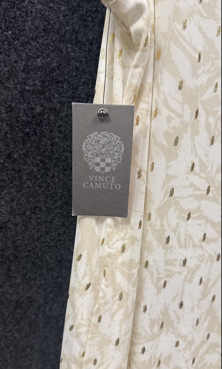 Vince Camuto Women's Natural Sand Floral Metallic Fleck Maxi Dress Sz PM NWT
