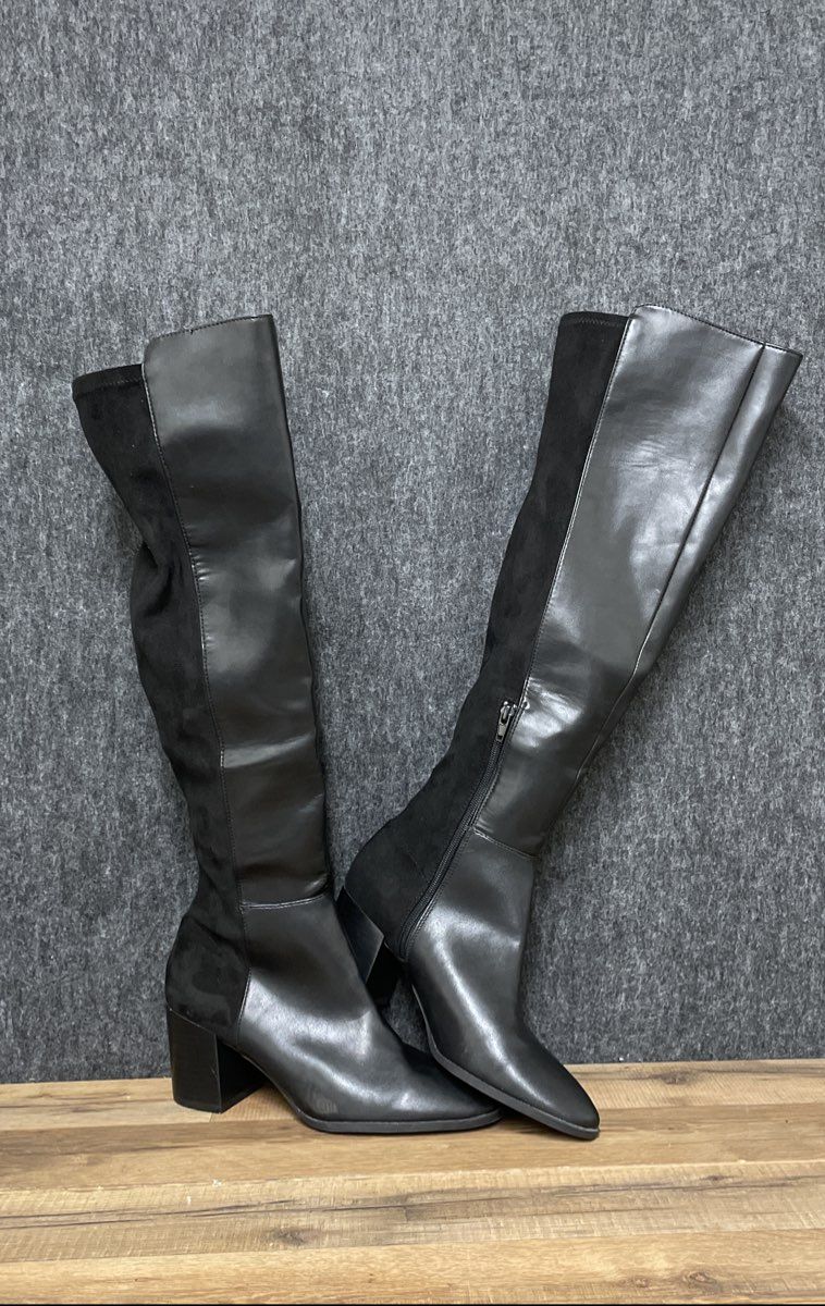 Unbranded Treasure Black Pointed Toe Knee High Block Heel Boots Women's Size 9