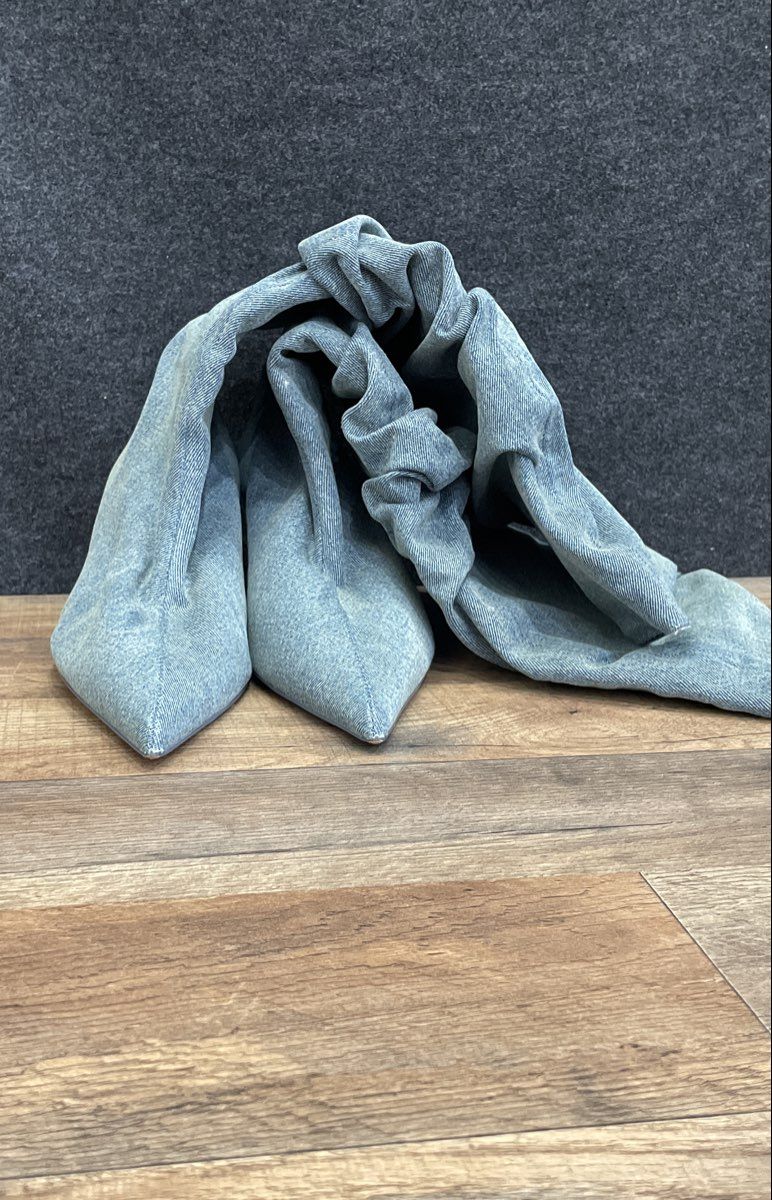 Zara Blue Denim Thigh High Pointed Toe Stiletto Boots Women's Size 41