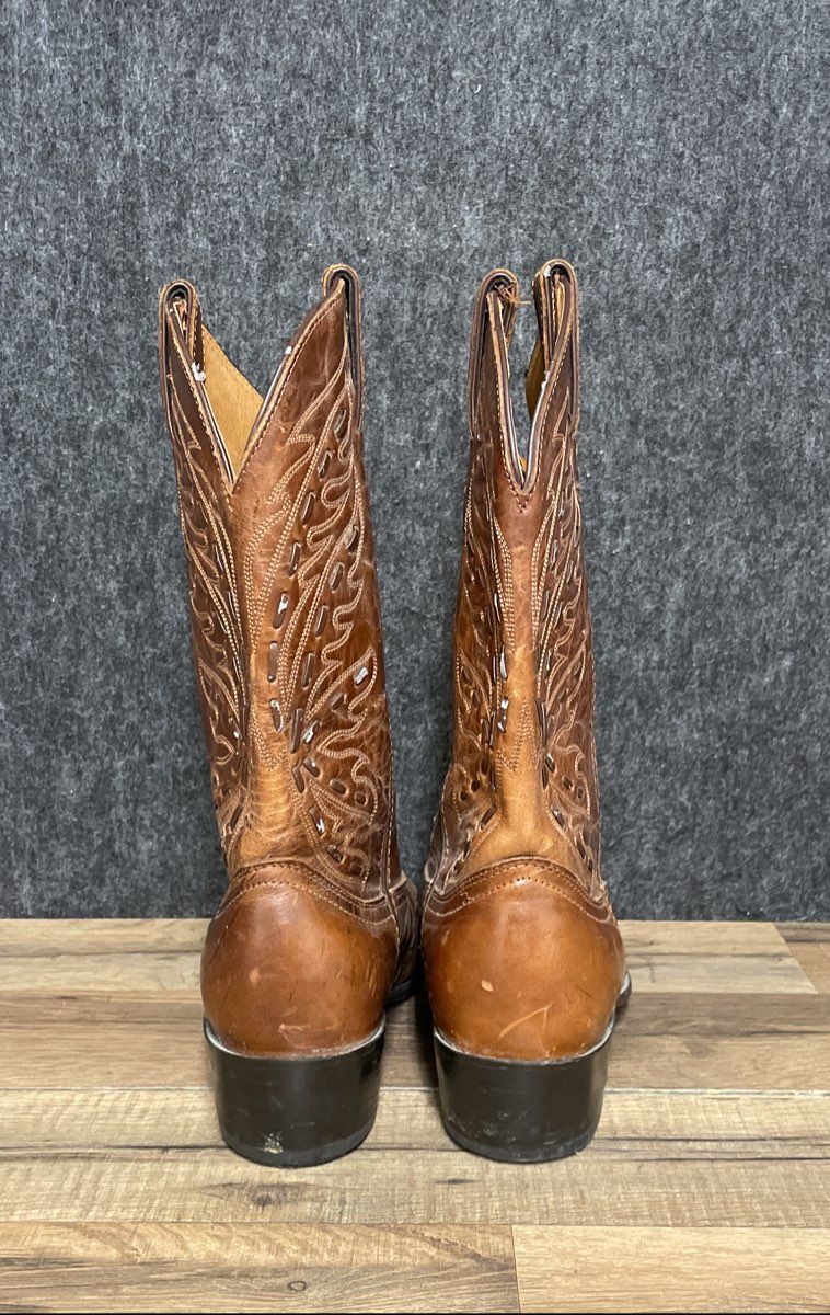 RoadWolf 1144 Brown Leather Embroidered Western Cowboy Boots Size 7.5 W